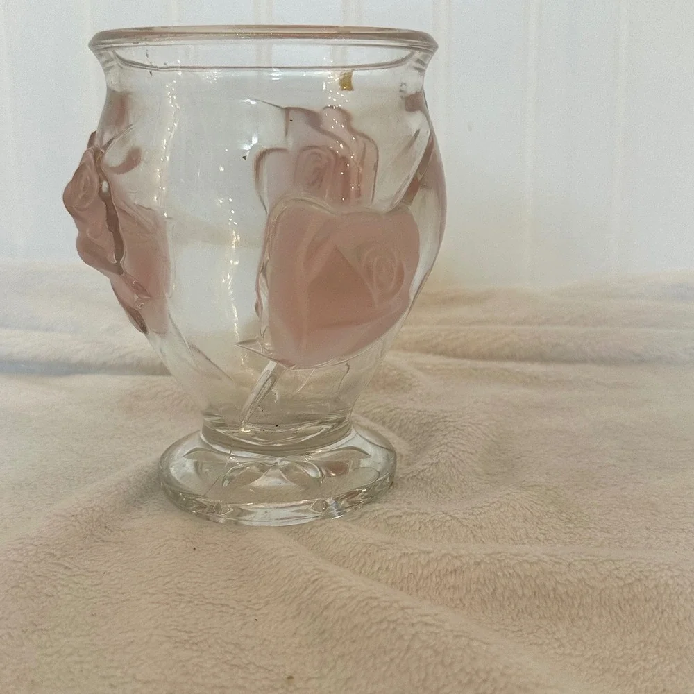 Teleflora Rose Vase Unisex 6 Inch Pink‎ Excellent Frosted Glass Made in France